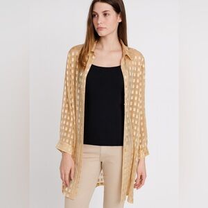 Penningtons women’s blouse size 22 yellow button‎ front sheer geometric